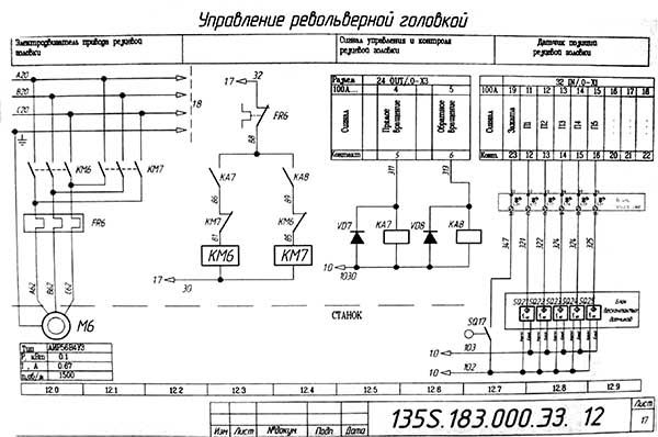 Схема електрична керування револьверною головкою токарного верстата 16Б16Т1 Схема електрична керування револьверною головкою токарного верстата 16Б16Т1